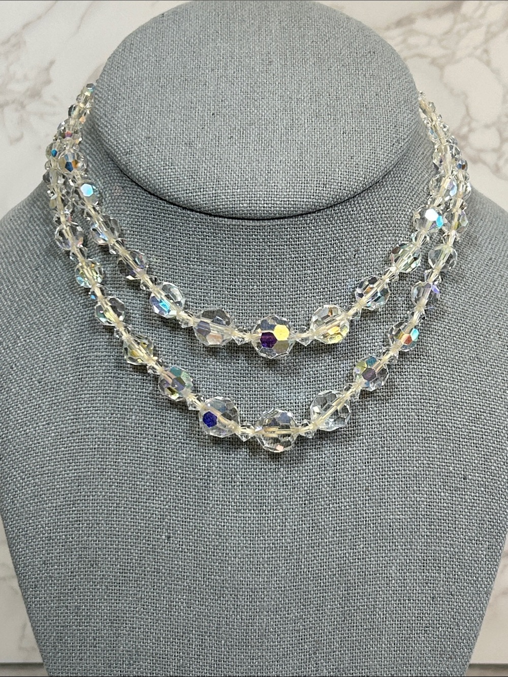 Vintage Crystal Aurora Borealis Multi-Strand Necklace - Clear